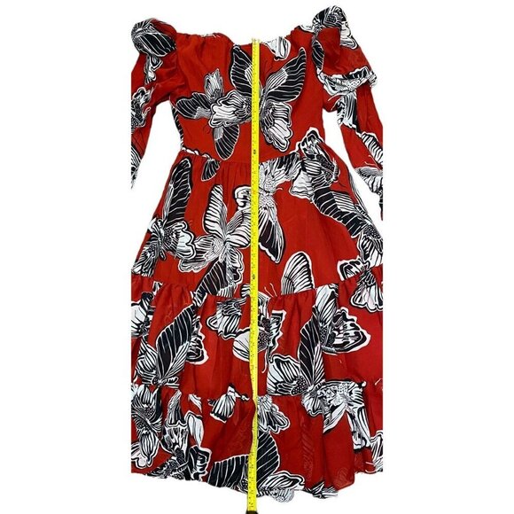 Autumn Adeigbo Sz 2 Dress Red Black Georgette Butterfly Luxury Designer Retro - Picture 11 of 12